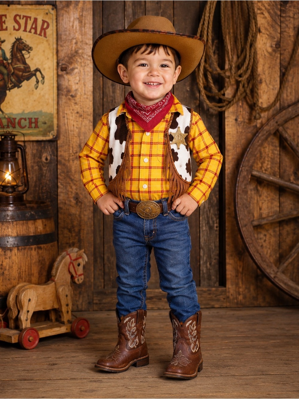Vintage Botas Jaca Kids Cowboy Boots Brown Leather Embroidered Western